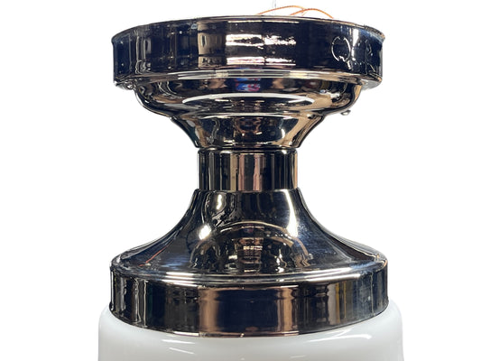 1920s Milk Glass Schoolhouse Globe on Polished Nickel Fixture #2589