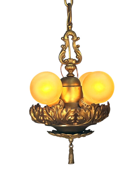 Gold 4 Light Pendants with Original Finish 1920s #2597