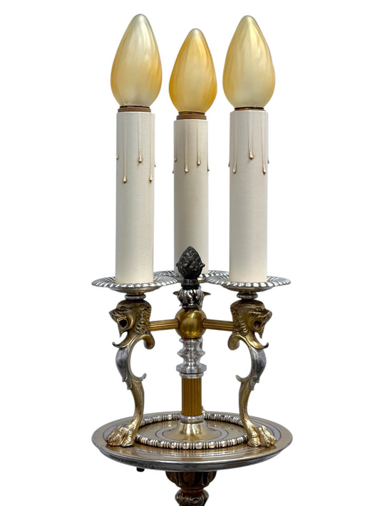 Cast Brass Floor Lamp with Lion heads from the 1910s