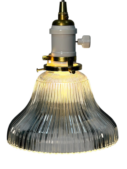 Holophane Shade circa 1920 Suspended from a Wire with Brushed Brass Canopy #2621