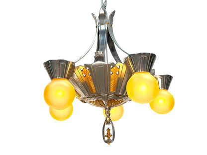 Art Deco Exposed Bulb 5 Light Chandelier in Polished Aluminum #2585