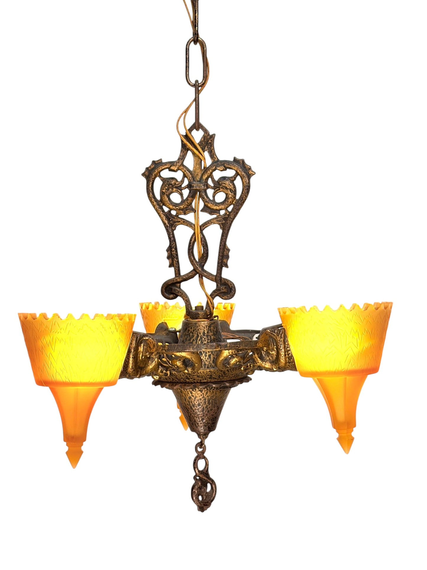 Art Deco Era Frankelite 3 Light Chandelier #891  ORIGINAL FINISH