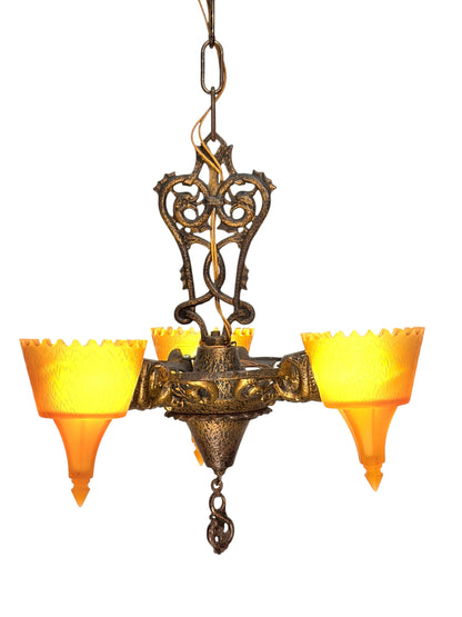 Art Deco Era Frankelite 3 Light Chandelier #891  ORIGINAL FINISH