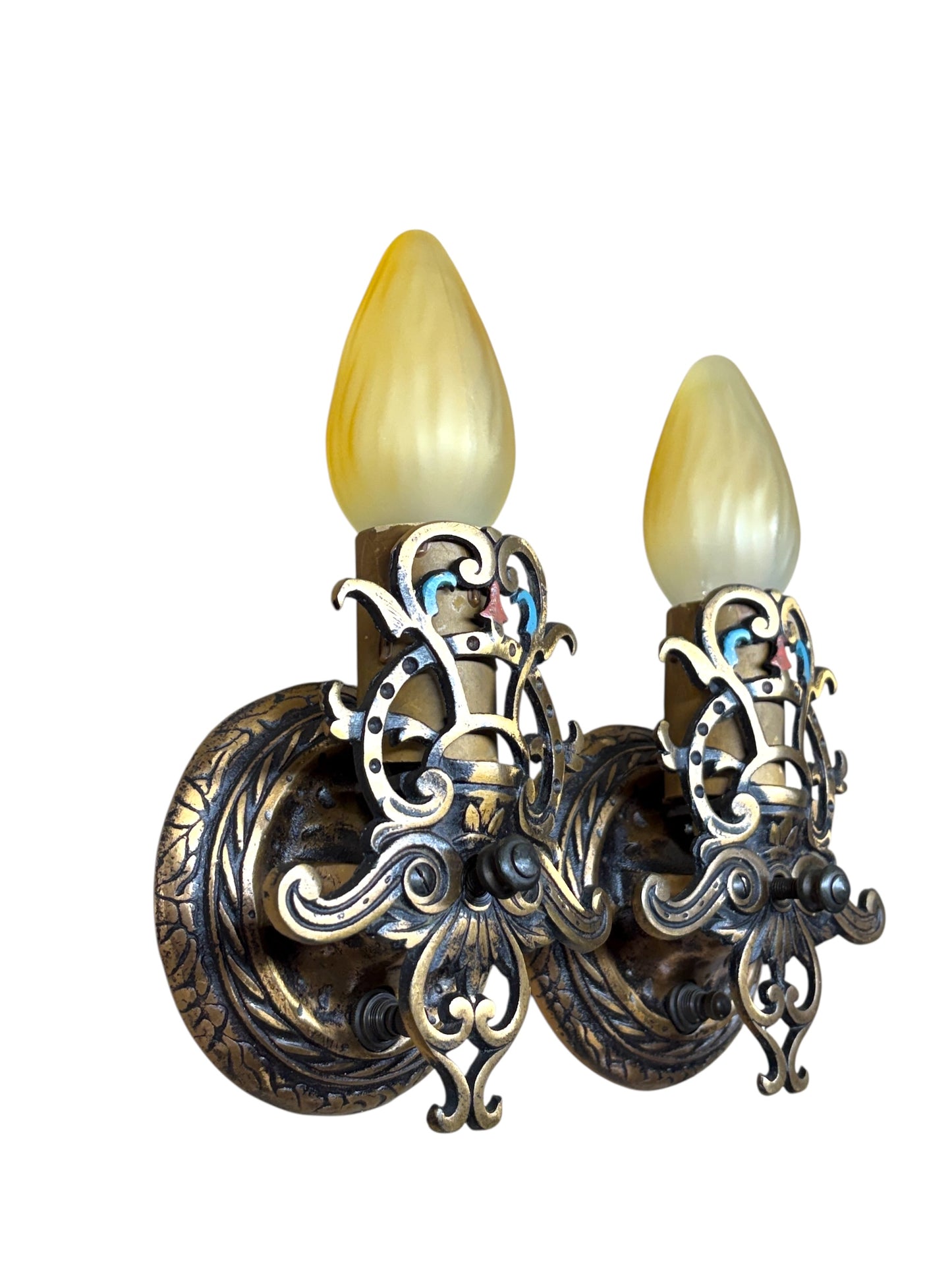 Small Cast Bronze Wall Sconces with Original Finish #2635