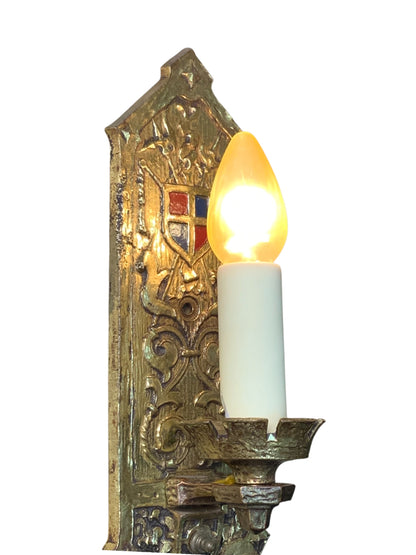 Stunning 1910s or 1920s Cast Brass Tudor or Romantic Revival Wall Sconce #2353