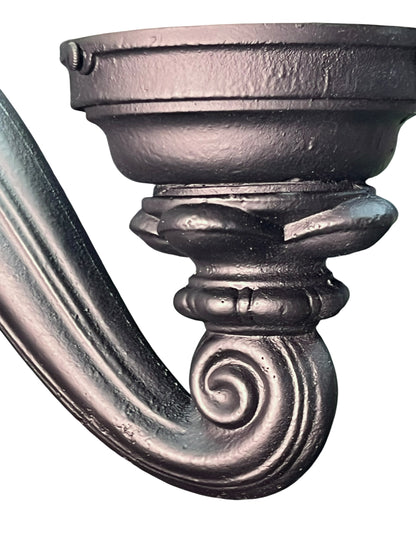 1910s Curved Arm Exterior Sconces with Antique Flame Shades #2552