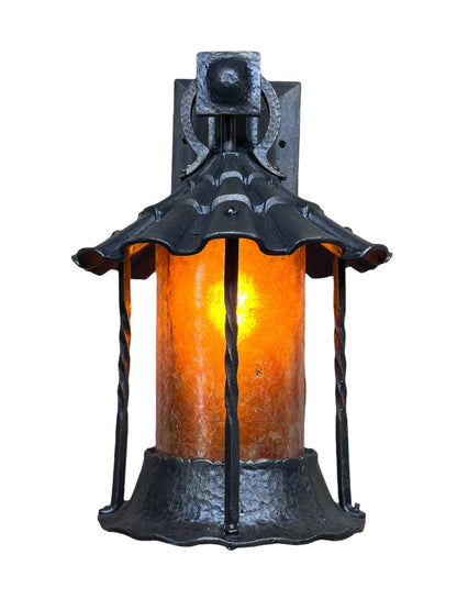 Spanish Revival Outdoor Wall Lantern with Original Glass, Bronze Paint #2559