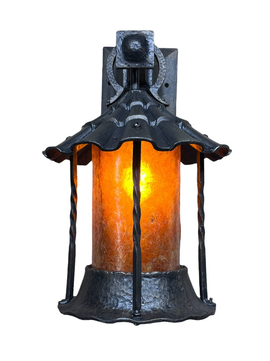 Spanish Revival Outdoor Wall Lantern with Original Glass, Bronze Paint #2559