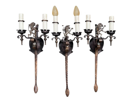 Three Monumental Spanish Revival Wall Sconces