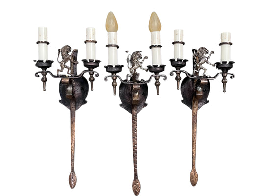 Three Monumental Spanish Revival Wall Sconces