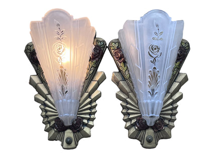 Frankelite Floral  Art Deco Wall Sconces