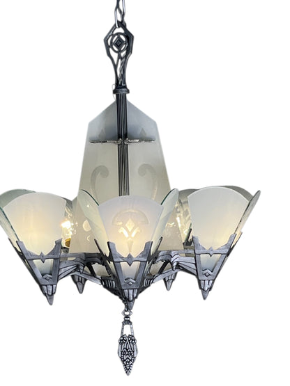 Art Deco Flat Glass Panel Chandelier for Tall Ceilings #2580