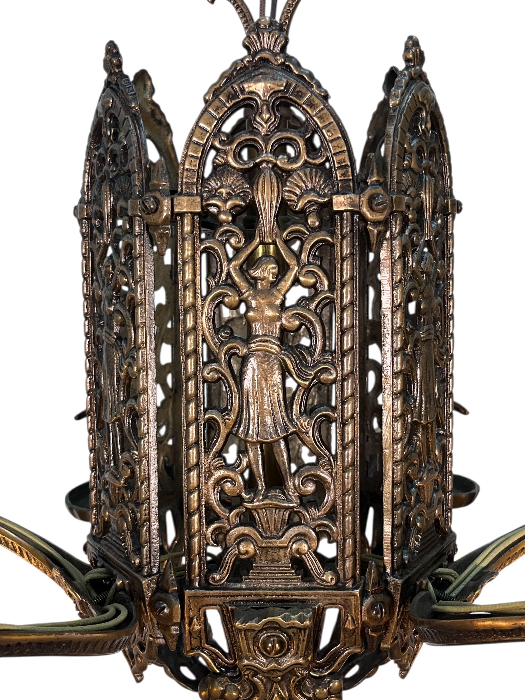 Cast Bronze 1920s Chandelier 6 Light
