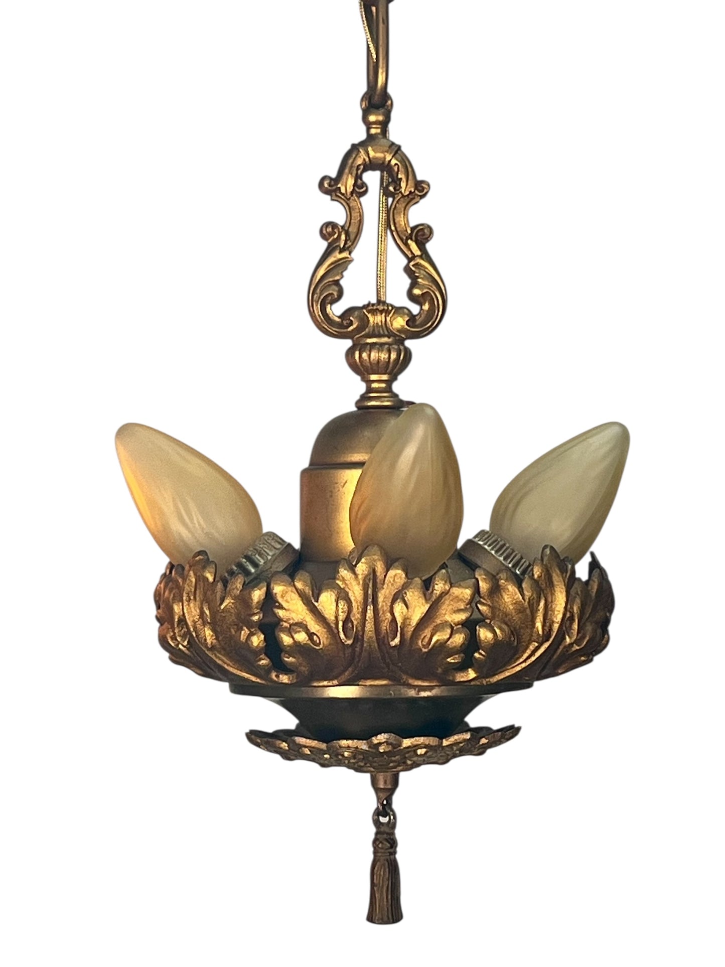 Gold 4 Light Pendants with Original Finish 1920s #2597