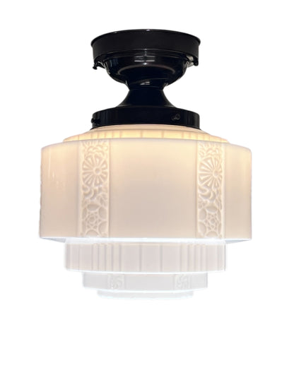 Art Deco Wedding Cake Semi Flush Globe with Antique Fixture #2599