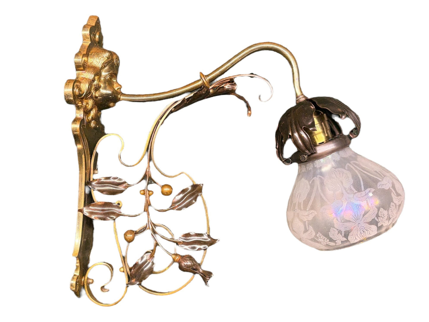 Art Nouveau Wall Sconces with Antique Etched Shades