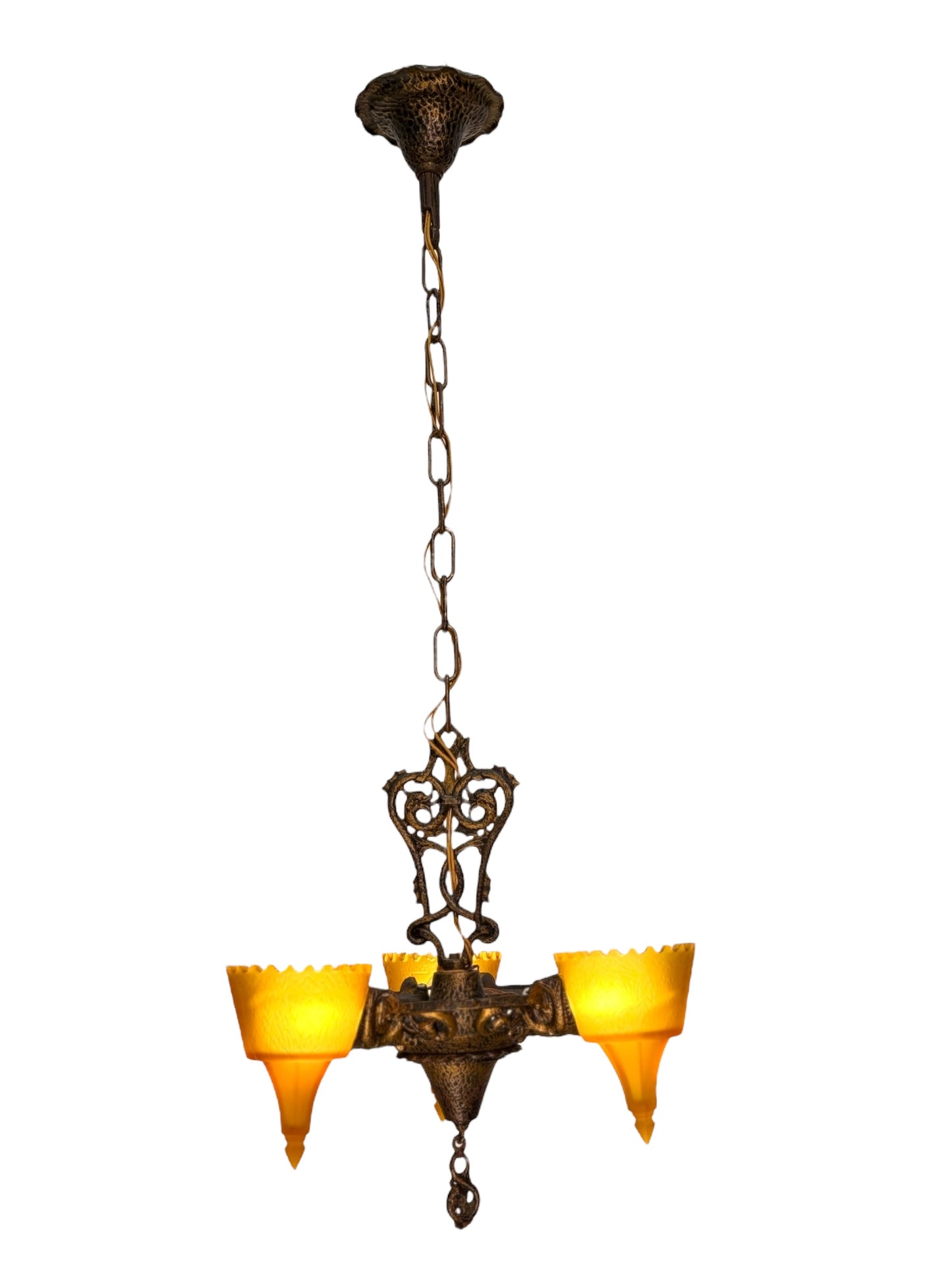 Art Deco Era Frankelite 3 Light Chandelier #891  ORIGINAL FINISH
