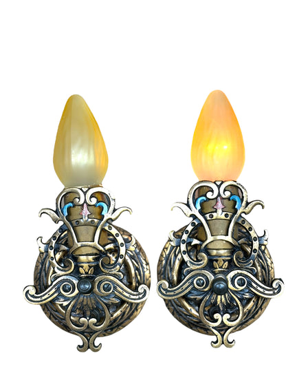 Small Cast Bronze Wall Sconces with Original Finish #2635