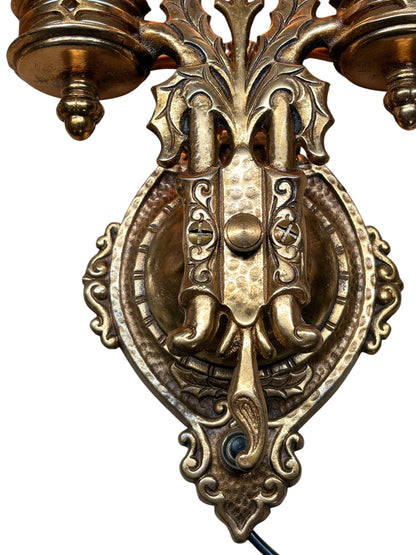 Four Double Cast Bronze Wall Sconces with  Mica Shields and Thistle Motif (priced per pair) #2633