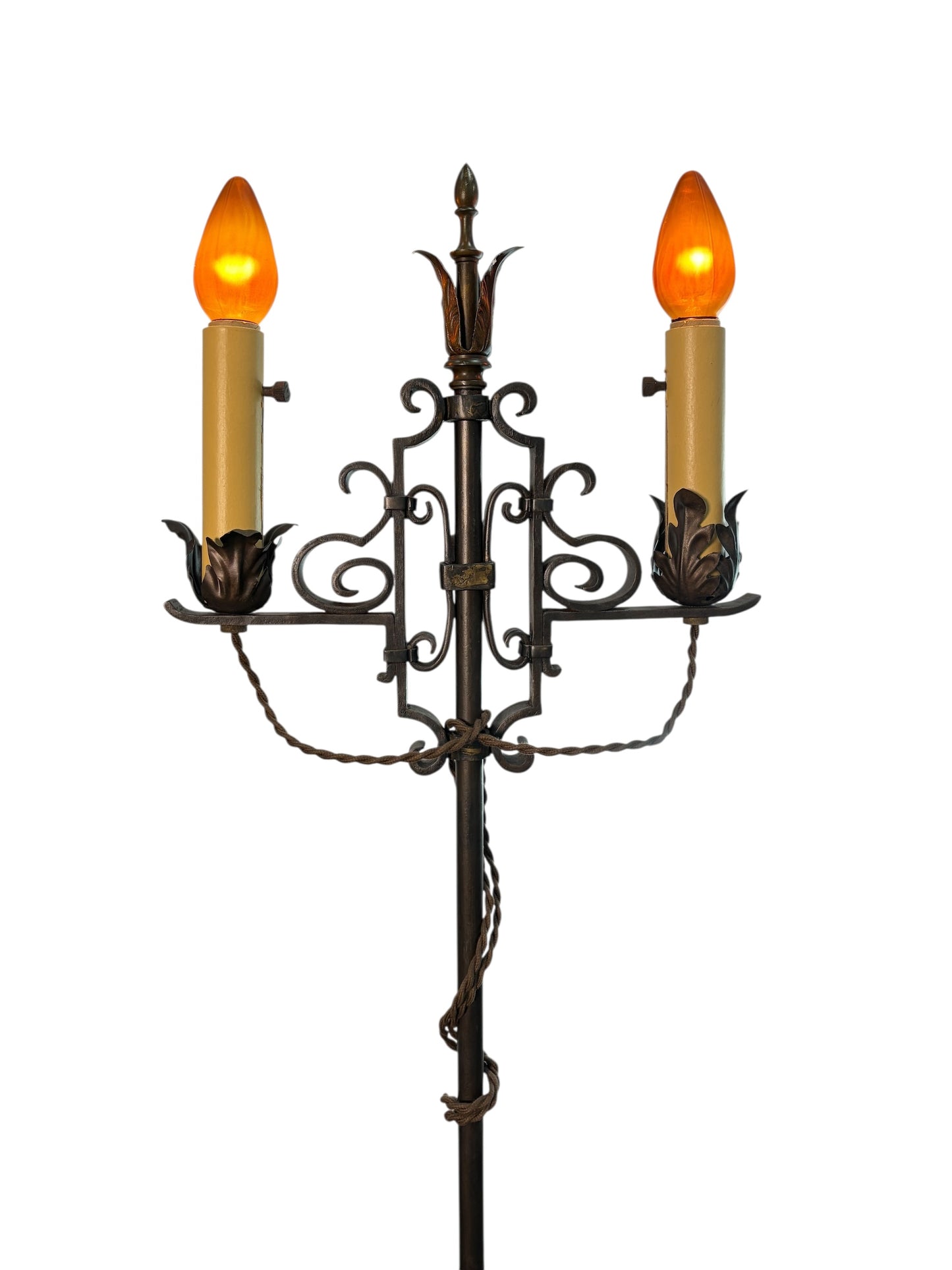 1920s Wrought Iron Spanish Revival Floor Lamp with Adjustable Height #2639