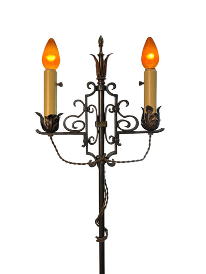 1920s Wrought Iron Spanish Revival Floor Lamp with Adjustable Height #2639