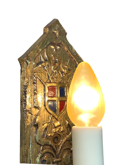 Stunning 1910s or 1920s Cast Brass Tudor or Romantic Revival Wall Sconce #2353