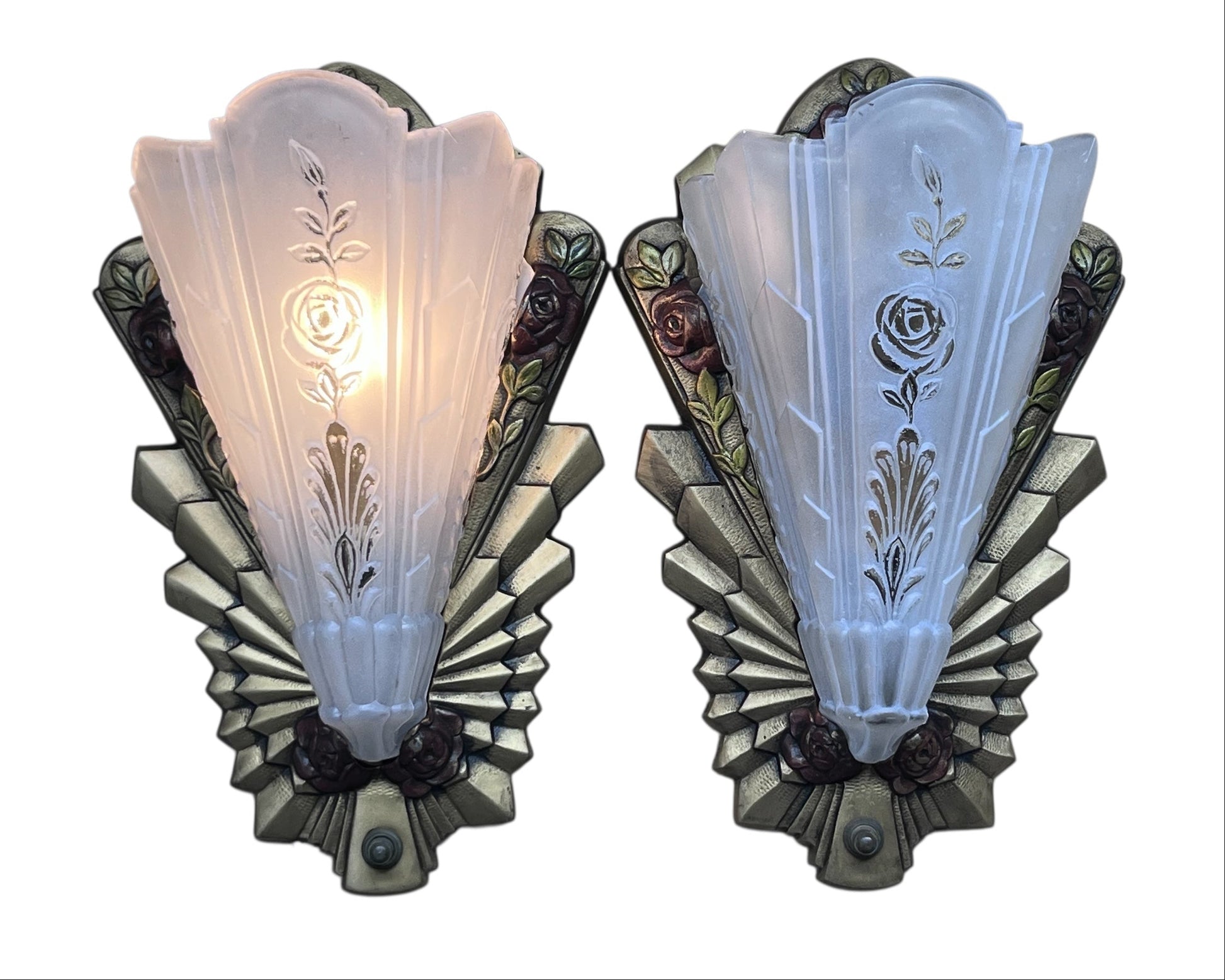 Frankelite Floral  Art Deco Wall Sconces