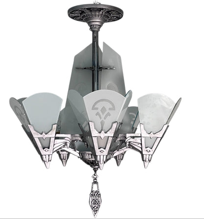 Art Deco Chandelier with Flat Panels of Glass