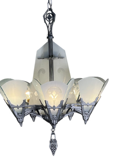 Art Deco Flat Glass Panel Chandelier for Tall Ceilings #2580