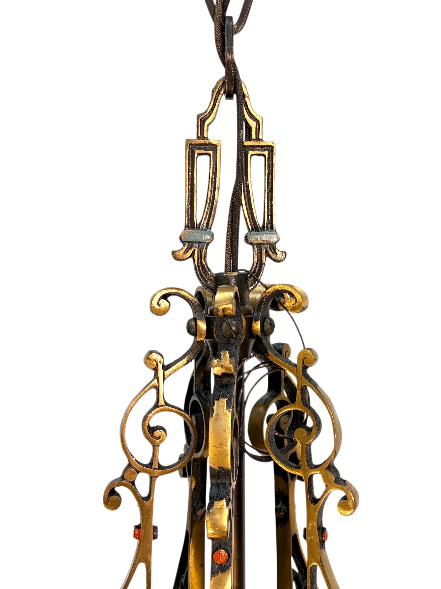 1920s Cast Bronze 5 Light Chandelier in Spectacular Original Condition #2622