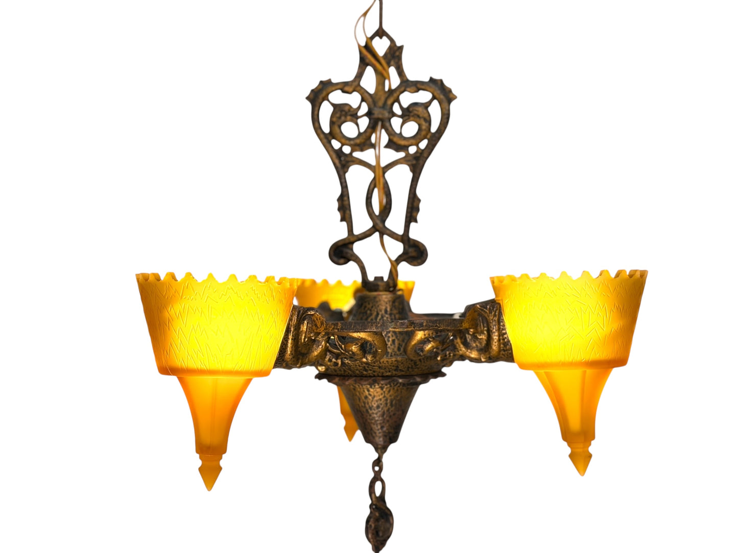 Art Deco Era Frankelite 3 Light Chandelier #891  ORIGINAL FINISH