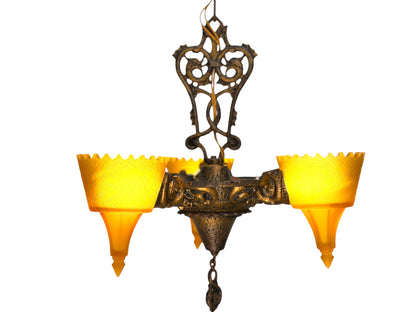 Art Deco Era Frankelite 3 Light Chandelier #891  ORIGINAL FINISH