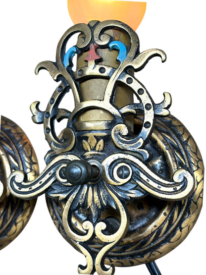 Small Cast Bronze Wall Sconces with Original Finish #2635