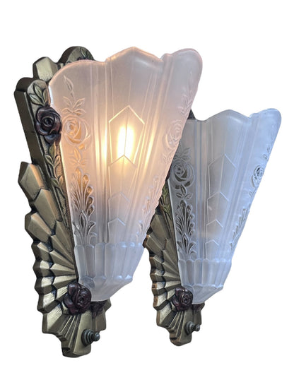 Frankelite Floral  Art Deco Wall Sconces