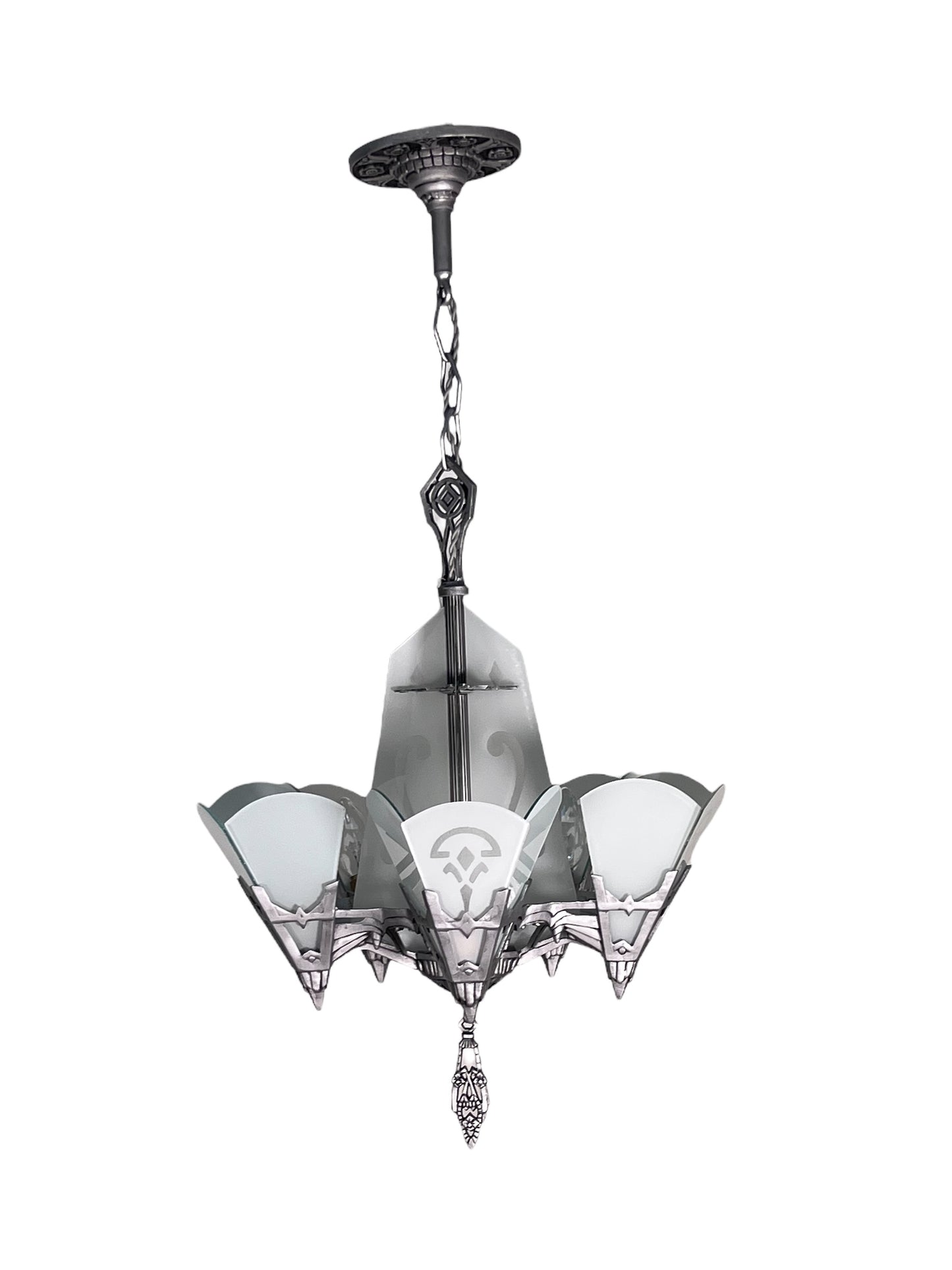 Art Deco Flat Glass Panel Chandelier for Tall Ceilings #2580