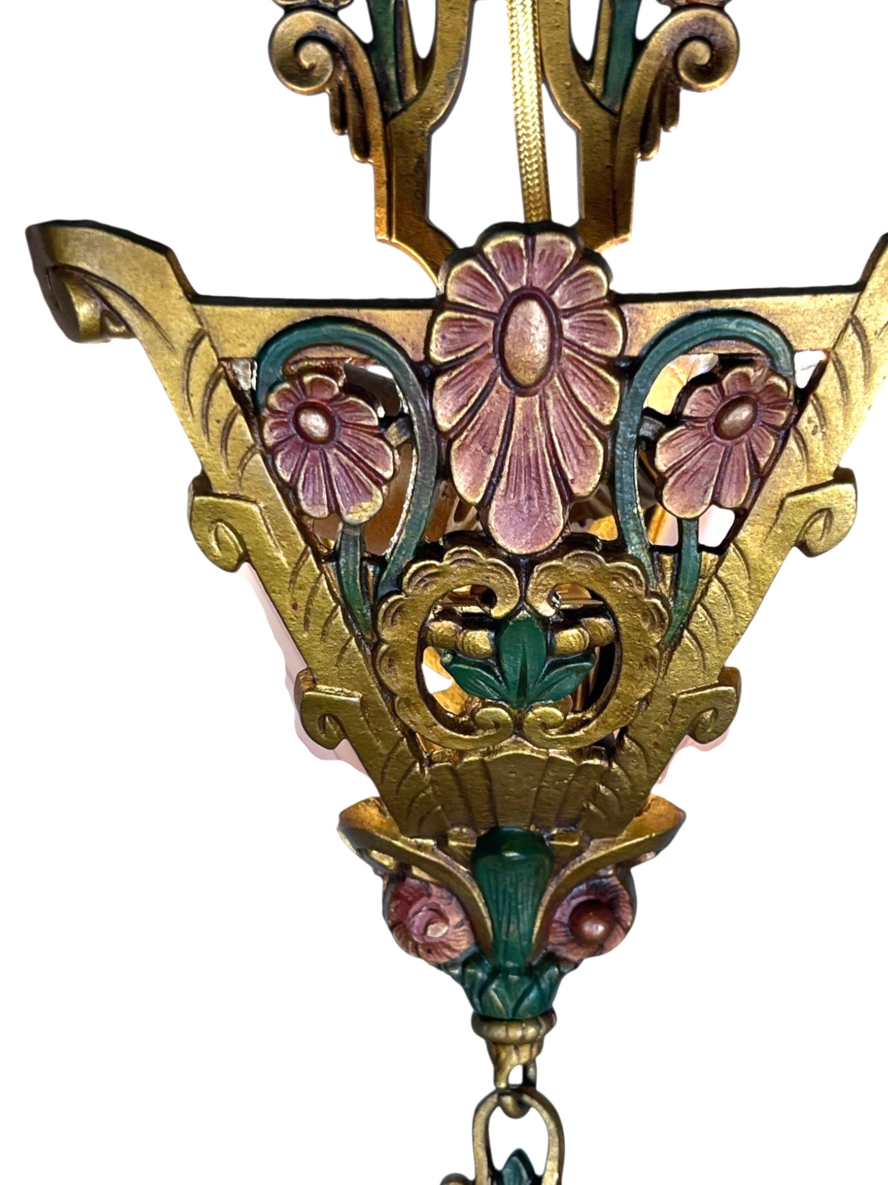Art Deco Pink Slip Shade 2 Light Pendant