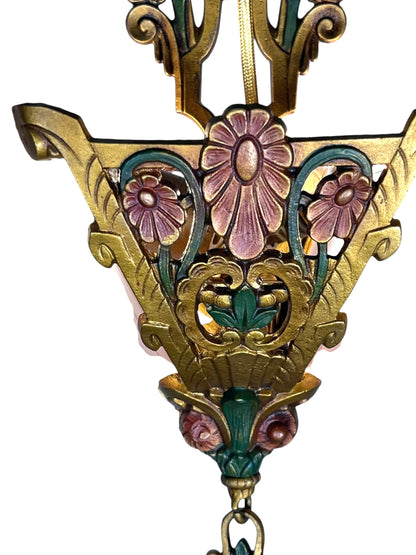 Art Deco Pink Slip Shade 2 Light Pendant
