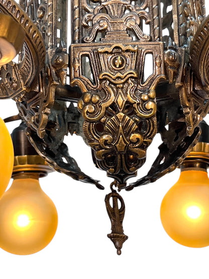 Cast Bronze 1920s Chandelier 6 Light