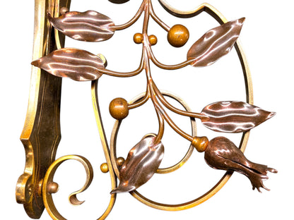 Art Nouveau Wall Sconces with Antique Etched Shades