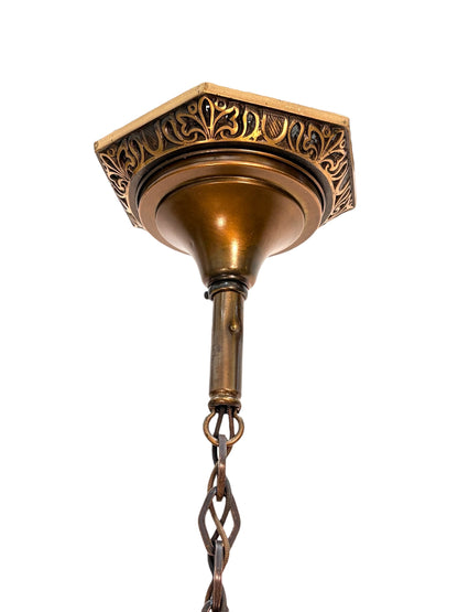 1920s Cast Bronze 5 Light Chandelier in Spectacular Original Condition #2622
