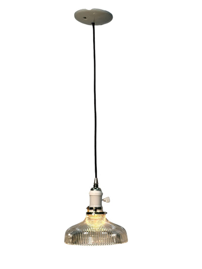 Holophane Shade circa 1920 Suspended from a Wire with Brushed Brass Canopy #2621