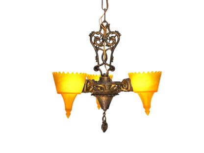Art Deco Era Frankelite 3 Light Chandelier #891  ORIGINAL FINISH
