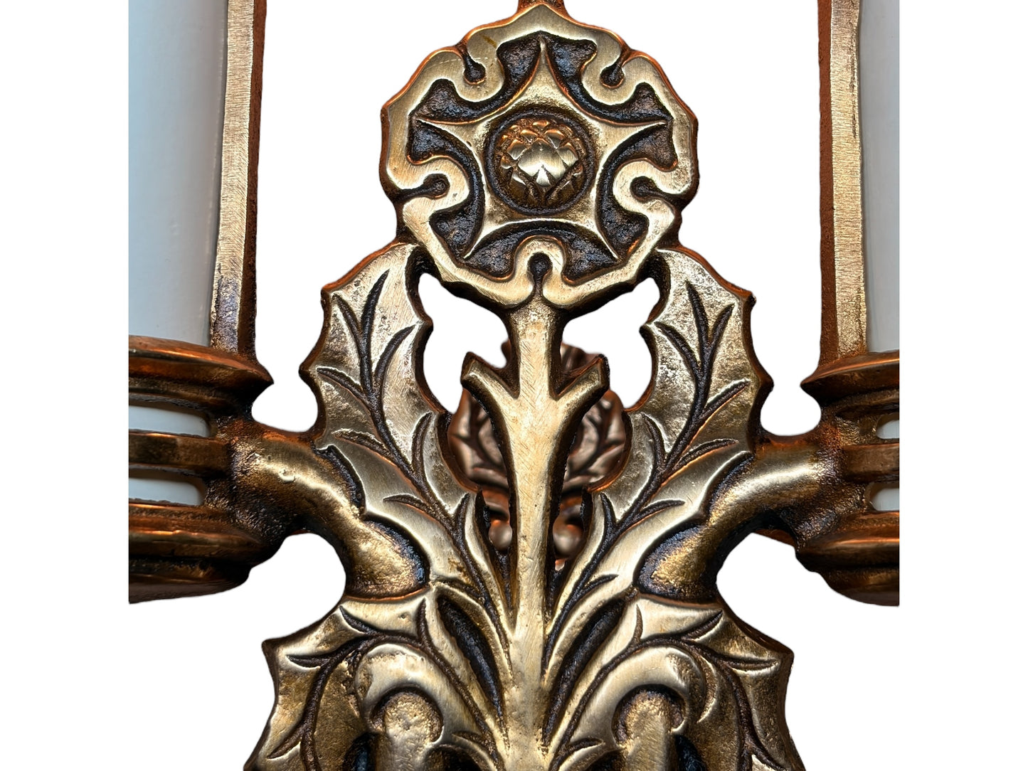 Four Double Cast Bronze Wall Sconces with  Mica Shields and Thistle Motif (priced per pair) #2633
