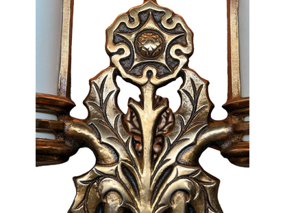 Four Double Cast Bronze Wall Sconces with  Mica Shields and Thistle Motif (priced per pair) #2633