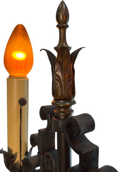 1920s Wrought Iron Spanish Revival Floor Lamp with Adjustable Height #2639