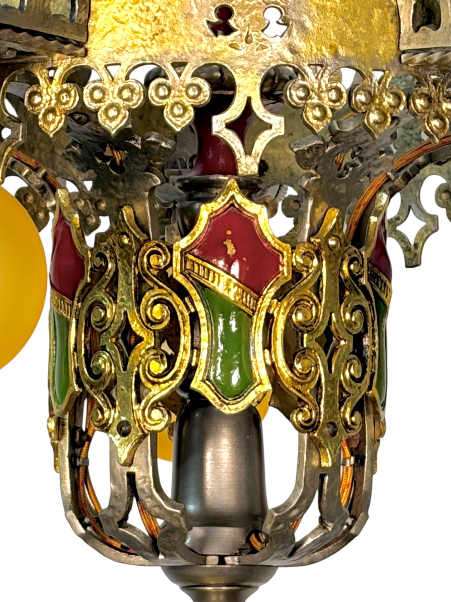 Spanish Revival Semi Flush Chandelier with Original Polychrome Finish from the 1920s #2642