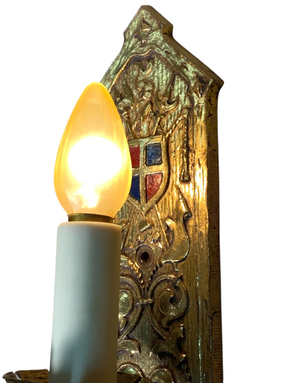 Stunning 1910s or 1920s Cast Brass Tudor or Romantic Revival Wall Sconce #2353