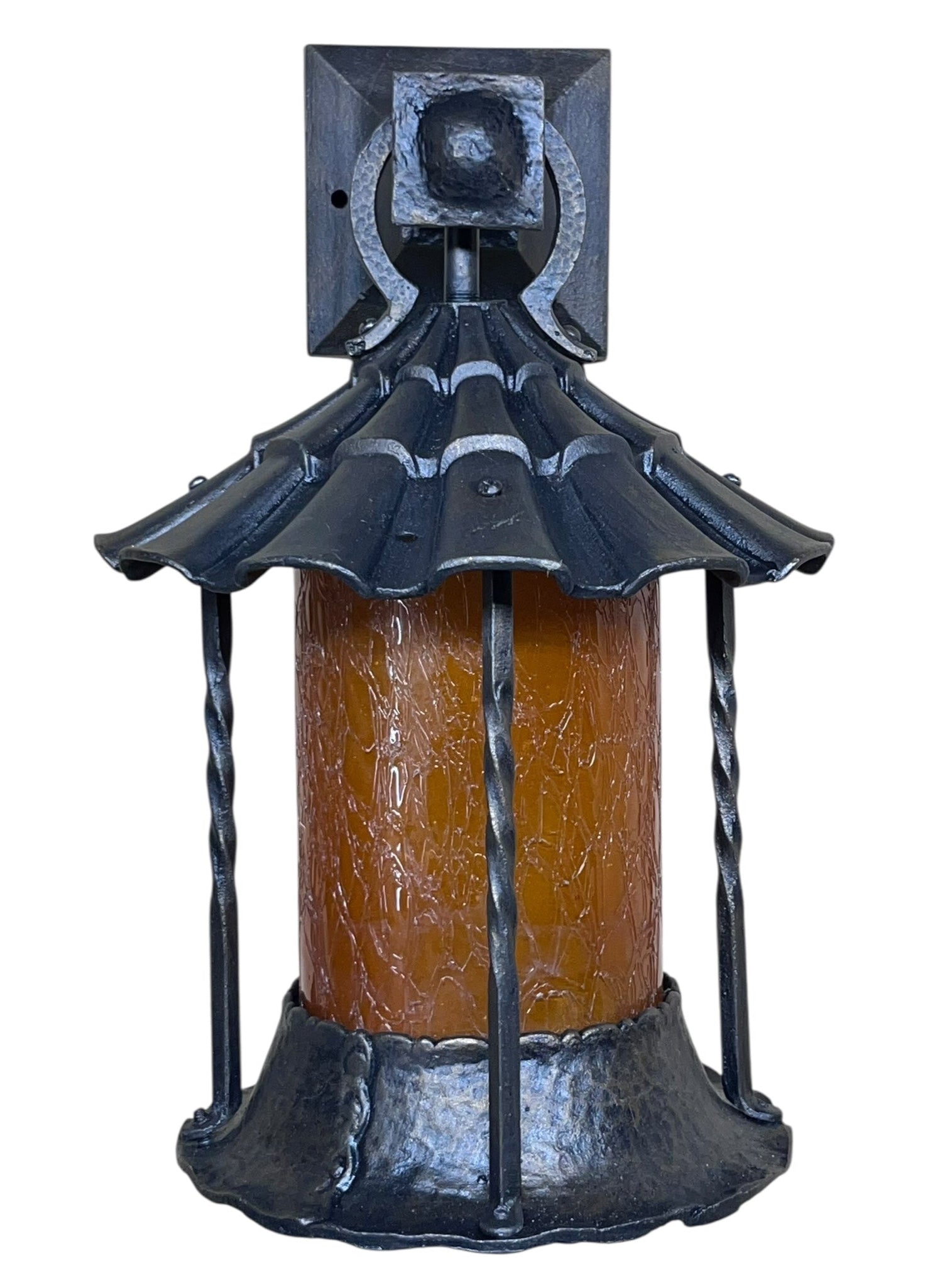 Spanish revival Porch Light with Amber Crackle Glass Shade