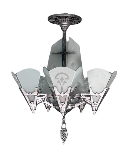 One of TWO Art Deco Chandelier with Flat Panels of Glass for Short Ceilings  #2579