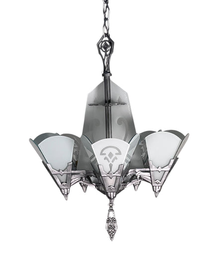 Art Deco Flat Glass Panel Chandelier for Tall Ceilings #2580